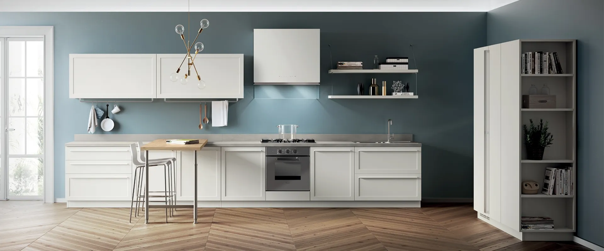 Cucina Moderna Carattere Bianco Prestige con penisola di Scavolini