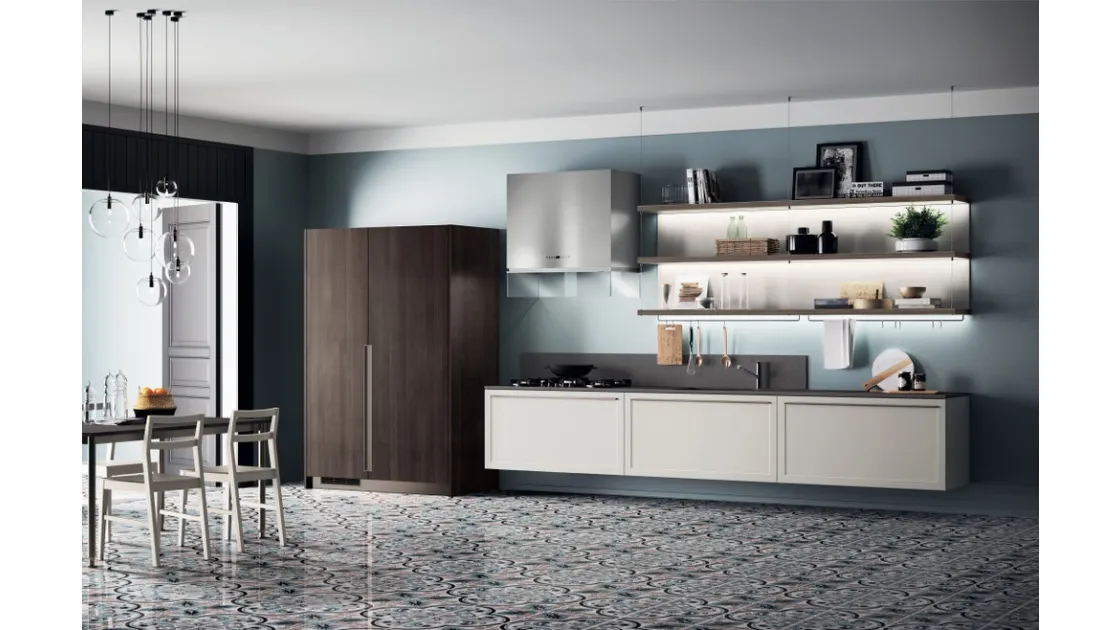 Cucina Moderna sospesa Carattere in laccato Grigio opaco con armadio Noce Saxony di Scavolini