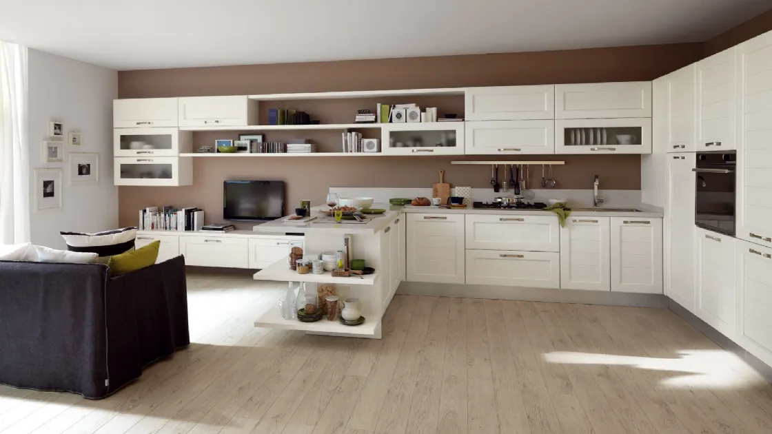 Cucina moderna ad angolo in legno bianco Claudia 01 Lube