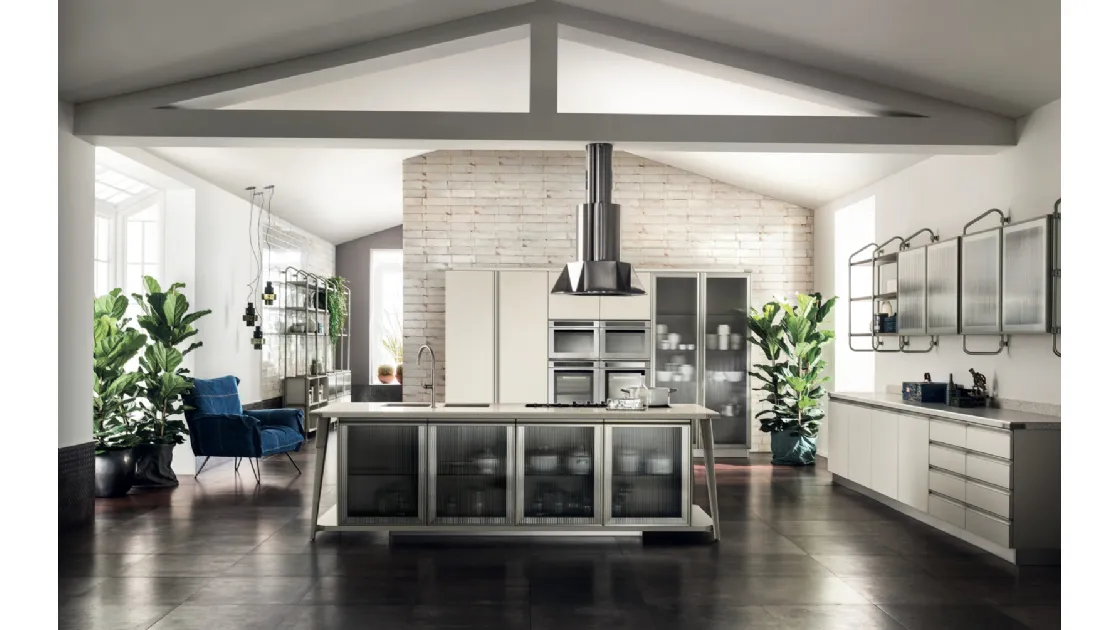 Cucina Moderna Diesel Open Workshop con Top in Quarz Motley di Scavolini