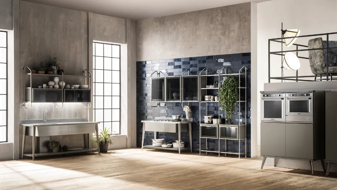 Cucina Moderna Diesel Open Workshop in Acciaio Soft di Scavolini