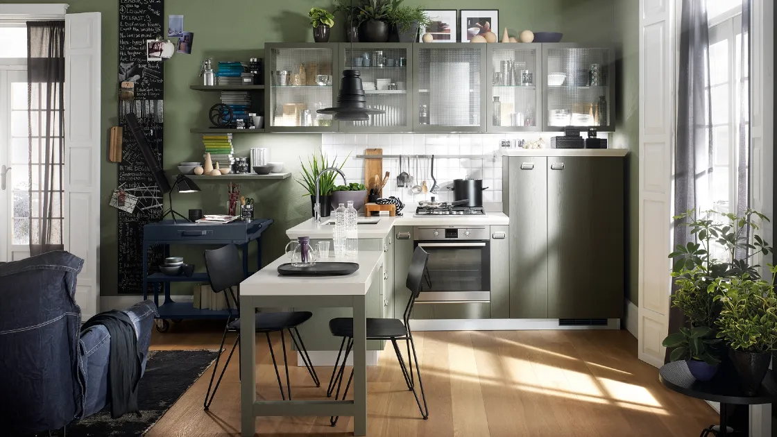 Cucina Moderna Diesel Social Kitchen 06 in Rovere laccato Tempera Grey di Scavolini