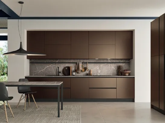 Cucina Moderna in linea in acciaio bronzato Easy 004 di Ar-due