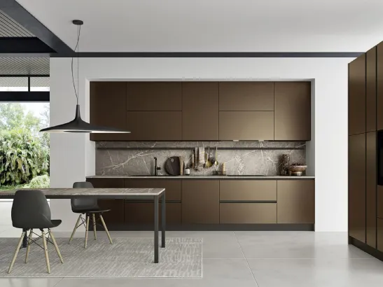 Cucina Moderna ad angolo Easy 014 in pet acciaio bronzato di Ar-due