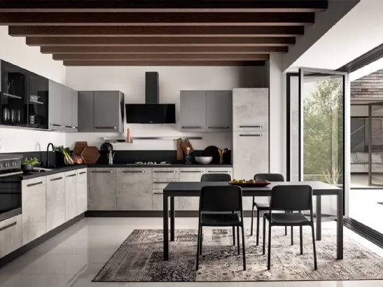 Cucina Moderna in laccato e effetto cemento ad angolo Easy 015 di Ar-due