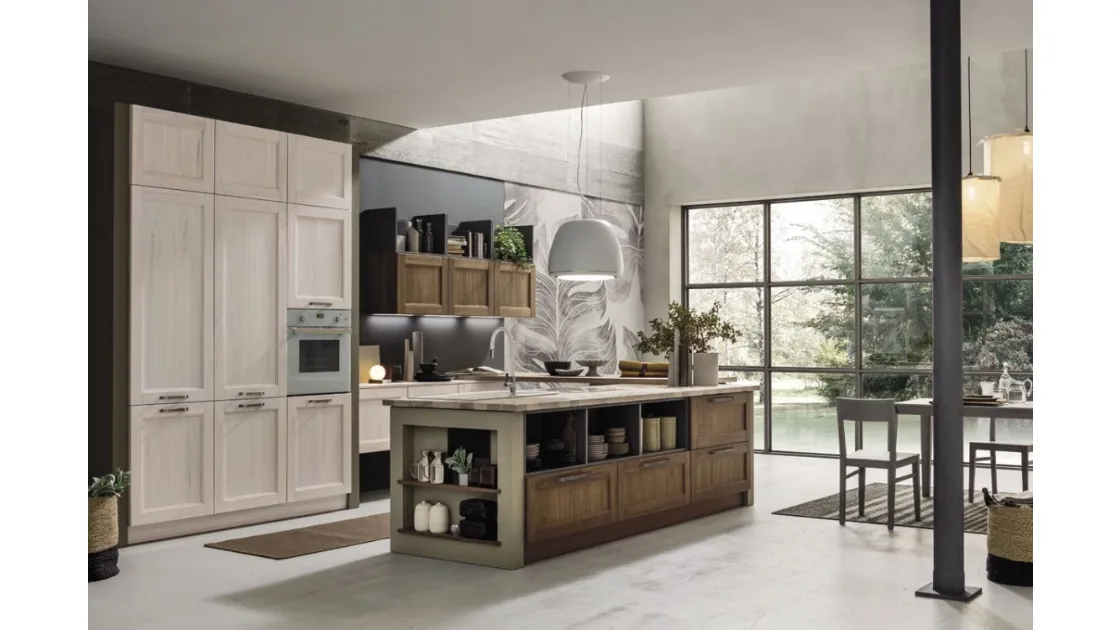 Cucina Moderna con isola Eva in legno Tinta Vintage di Arrex