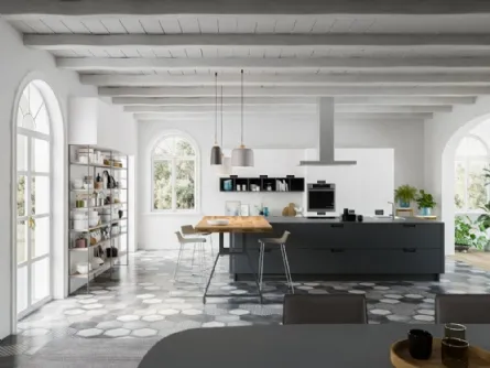 Cucina Moderna in laminato Fenix Grigio Bromo con penisola di Arrex