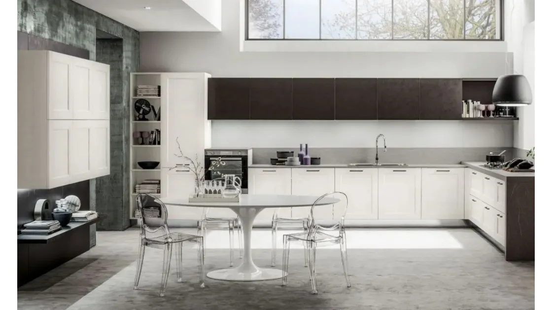 Cucina Moderna angolare Fiorella 02 in laminato bianco di Arrex