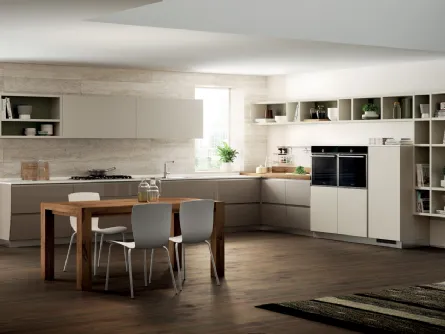 Cucina Moderna Flux Swing in laccato lucido Visone e opaco Tortora di Scavolini