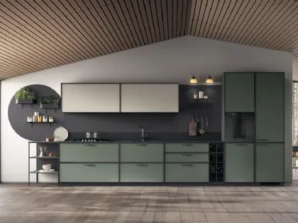 Cucina Moderna Jeometrica 04 in decorativo Selva e Soft Beige di Scavolini