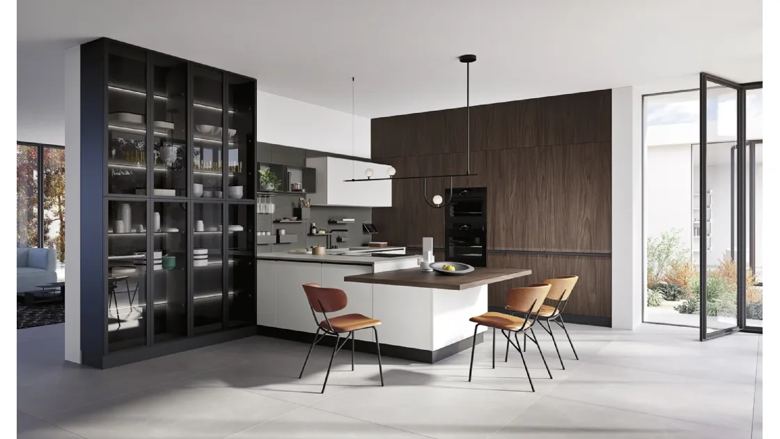 Cucina Moderna con penisola K10 006 in laccato e effetto legno di Ar-due