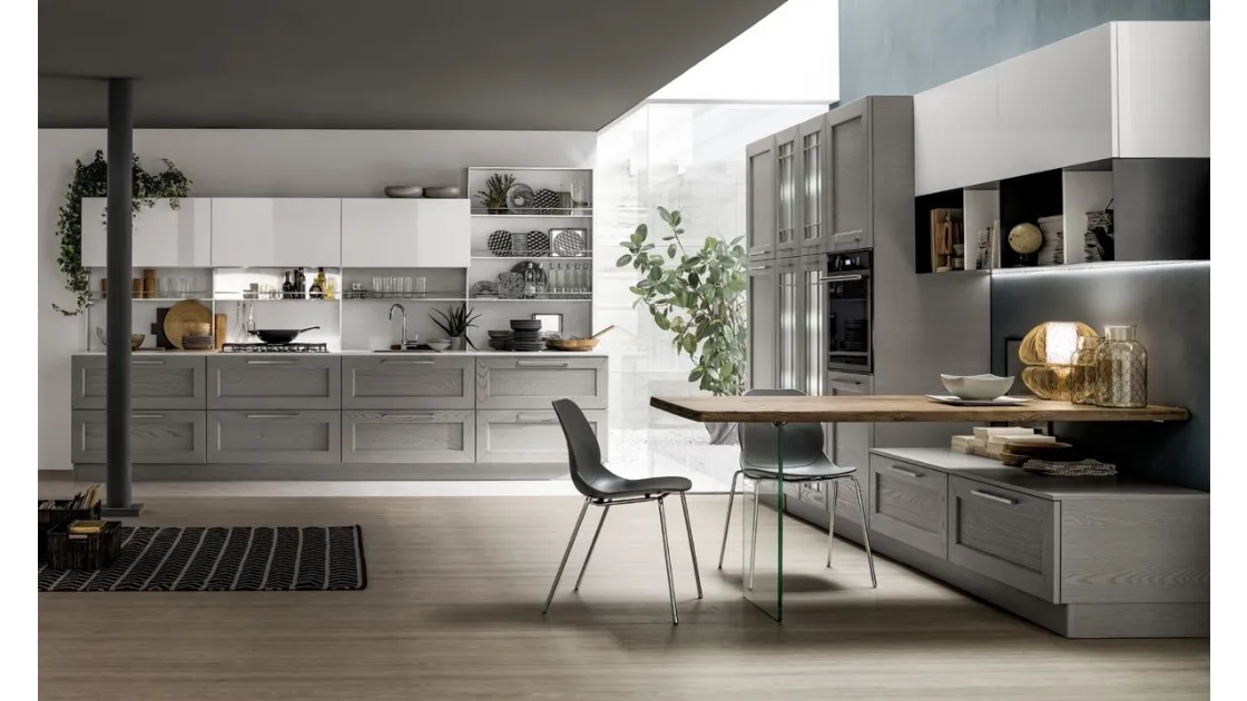 Cucina Moderna Kali in Frassino Decapè Orione e laccato Bianco lucido di Arrex