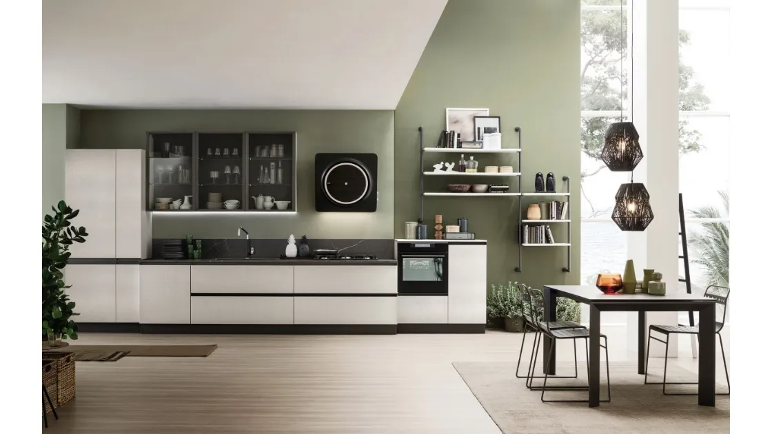 Cucina Moderna lineare Lab con finitura effetto Metal Ice di Arrex