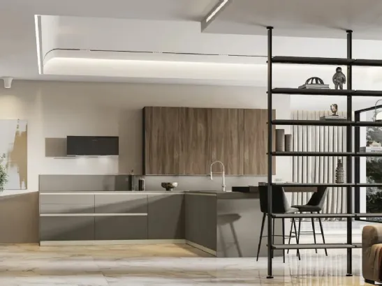 Cucina Moderna con penisola Loft 2|2 09 in Fenix e Noce di Arrex