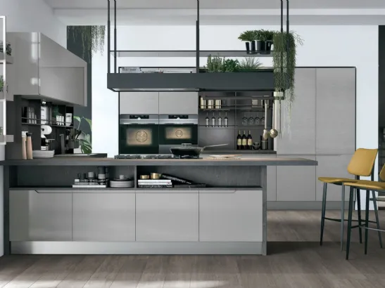 Cucina moderna in rovere grigio e laccato Luna 02 Lube