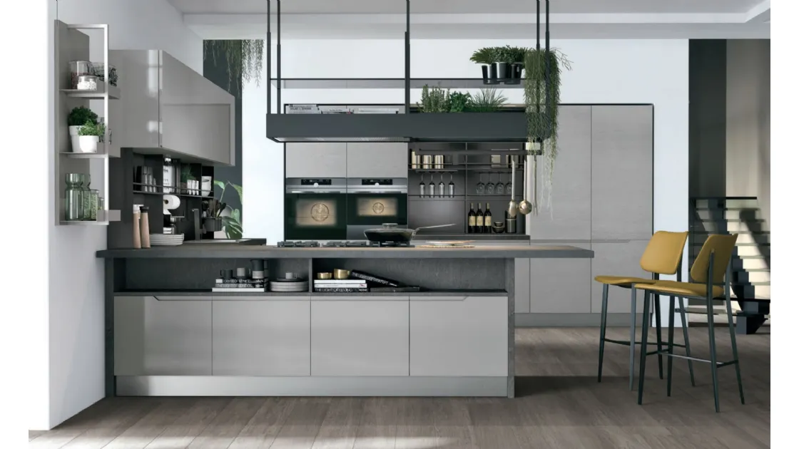 Cucina moderna in rovere grigio e laccato Luna 02 Lube