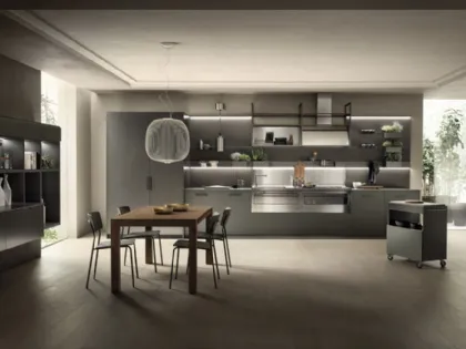Cucina Moderna Mia 04 Verde Minerale e Acciaio Scuro di Scavolini