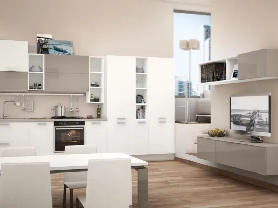 Cucina moderna in visone e bianco lucidi Noemi Linear 01 Lube
