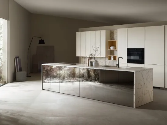 Cucina Moderna con isola Poetica 08 in Frassino e Vetro di Scavolini