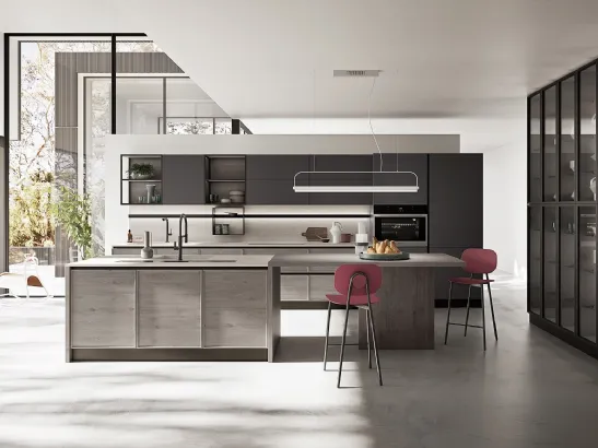 Cucina Moderna con isola Q01 007 in rovere e laccato di Ar-due