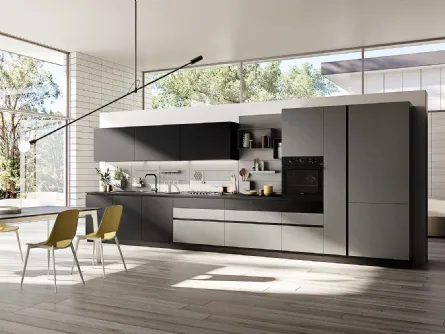 Cucina Moderna lineare Q01 010 in fenix e effetto metallo di Ar-due