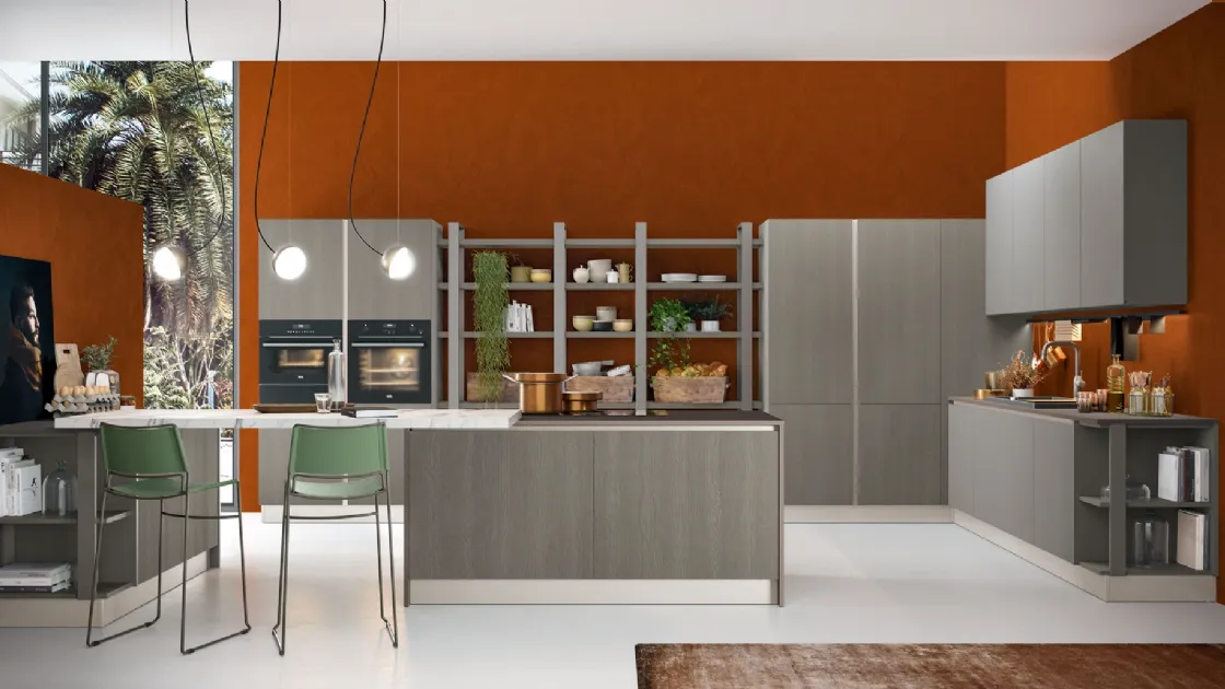 Cucina moderna in legno grigio lava Round Lux 06 Lube
