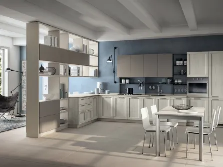 Cucina moderna angolare Sax in decorativo Rovere Artic e laccato opaco di Scavolini