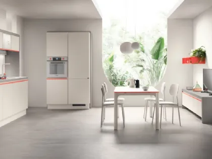 Cucina Moderna Dandy Plus 01 Bianco con maniglia Rosso Corallo di Scavolini