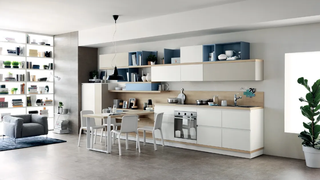 Cucina Moderna Foodshelf 06 Bianco Puro e Grigio Gabbiano di Scavolini