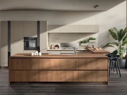 Cucina Moderna Motus 02 in Rovere Landscape e laccato opaco Visone di Scavolini