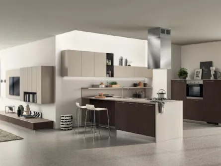 Cucina Sax in laccato opaco Visone e decorativo Noce Fashion di Scavolini