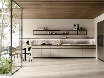 Cucina Moderna ad angolo Stilo 01 in decorativo Canapa e Noce Arabica di Scavolini