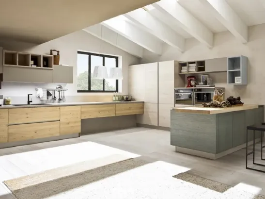 Cucina Moderna con penisola Zenzero 03 in Rovere di Arrex