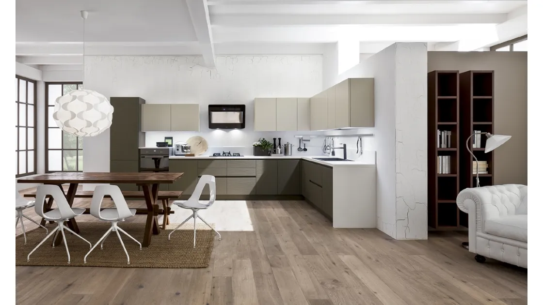 Cucina Moderna angolare Zenzero in Rovere laccato Tortora e Juta di Arrex