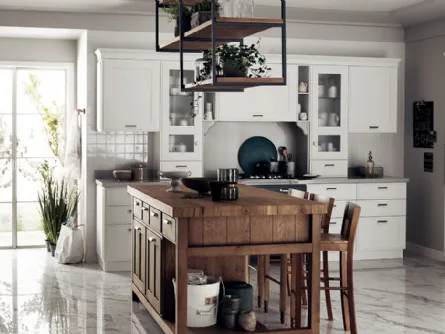Cucina Shabby Chic Favilla con Isola in Rovere Nodato di Scavolini