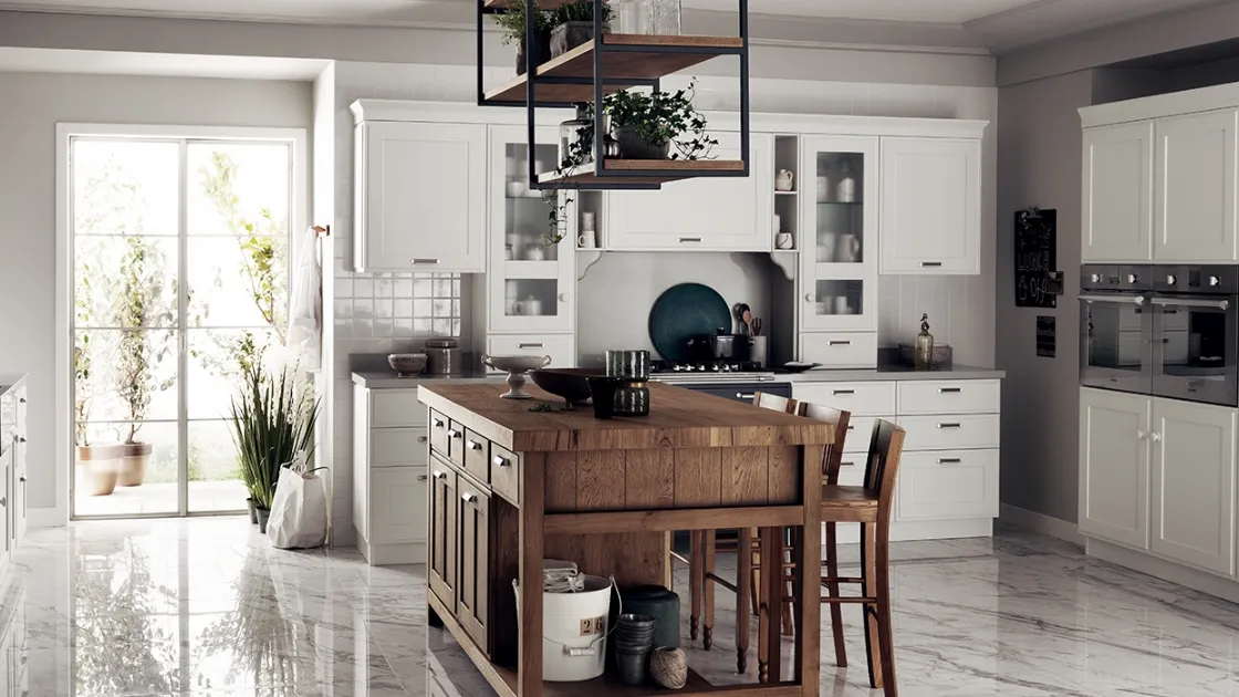 Cucina Shabby Chic Favilla con Isola in Rovere Nodato di Scavolini