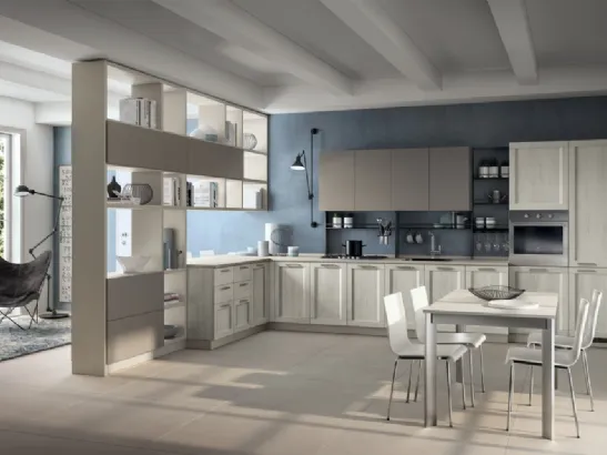 Cucina angolare Shabby Chic Sax in decorativo Rovere Artic e laccato opaco di Scavolini