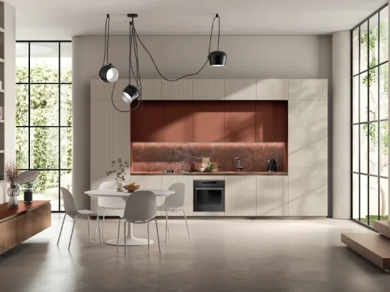 Cucina lineare su misura Mira 05 in laccato Tortora e Ruggine di Scavolini