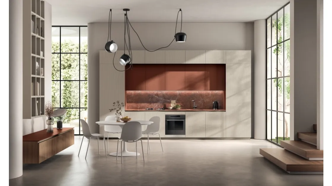 Cucina lineare su misura Mira 05 in laccato Tortora e Ruggine di Scavolini
