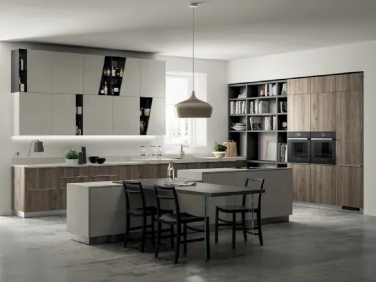 Cucina su misura con isola Mood 09 in Rovere Season con Isola Azimut di Scavolini