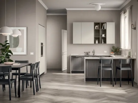 Cucina su misura con penisola Sax 01 finitura Rovere Town di Scavolini