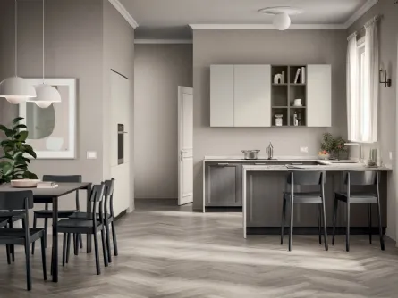 Cucina su misura con penisola Sax 01 finitura Rovere Town di Scavolini
