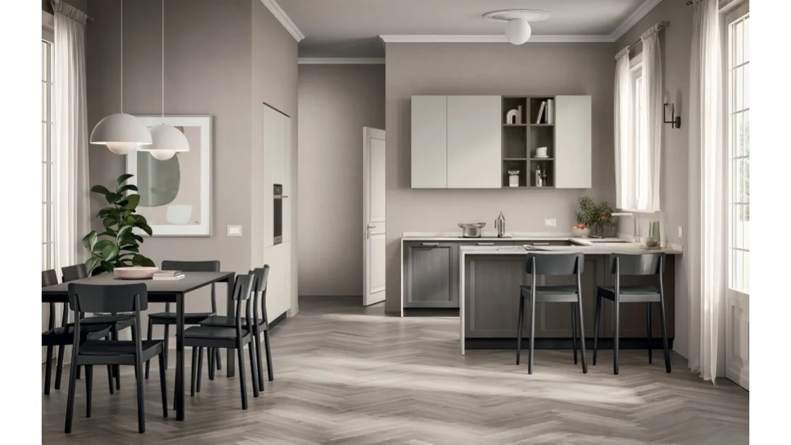 Cucina su misura con penisola Sax 01 finitura Rovere Town di Scavolini