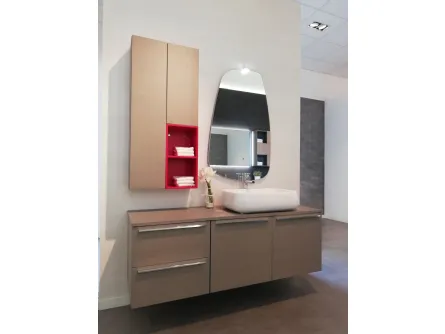 MOBILE DA BAGNO ESPOSTO DITTA ARBI IN ROVERE GRIGIO CON LAVABO TUTTO FUORI IN CERAMICA