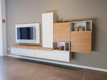 MOBILE DA SOGGIORNO SOSPESO   LACCATO OPACO  E VERO LEGNO NODATO -  PANNELLO PORTA TV ORIENTABILE