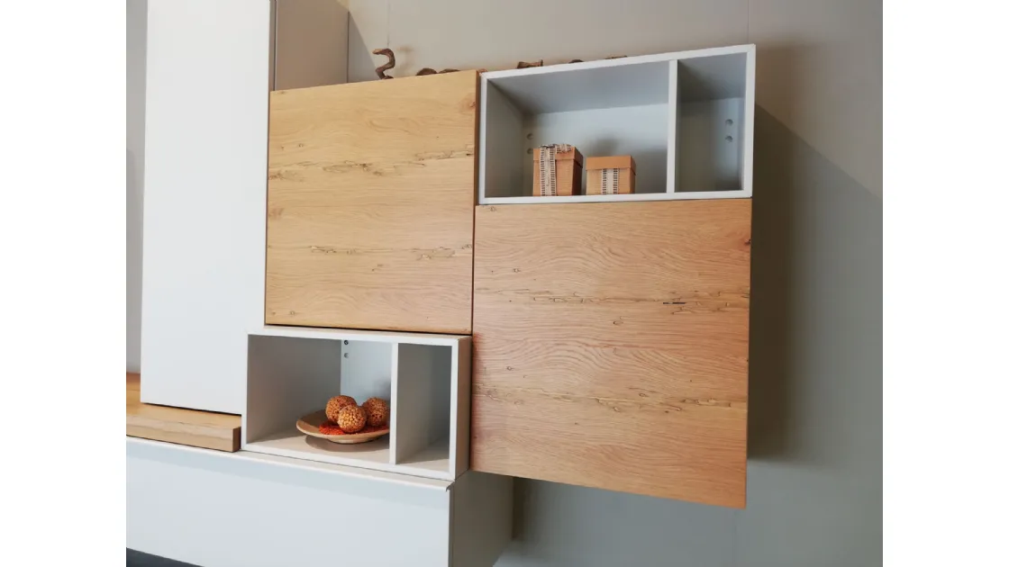 MOBILE DA SOGGIORNO SOSPESO   LACCATO OPACO  E VERO LEGNO NODATO -  PANNELLO PORTA TV ORIENTABILE