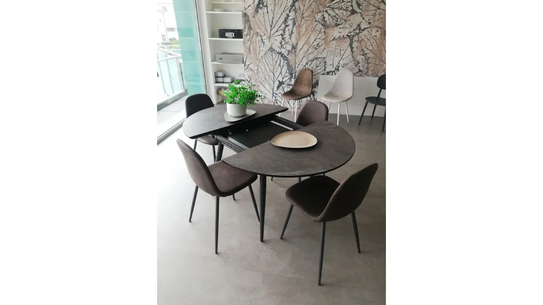 TAVOLO ROTONDO ALLUNGABILE + 4 SEDIE ECOPELLE - OFFERTA SCONTO COMPOSIZIONE ESPOSTA