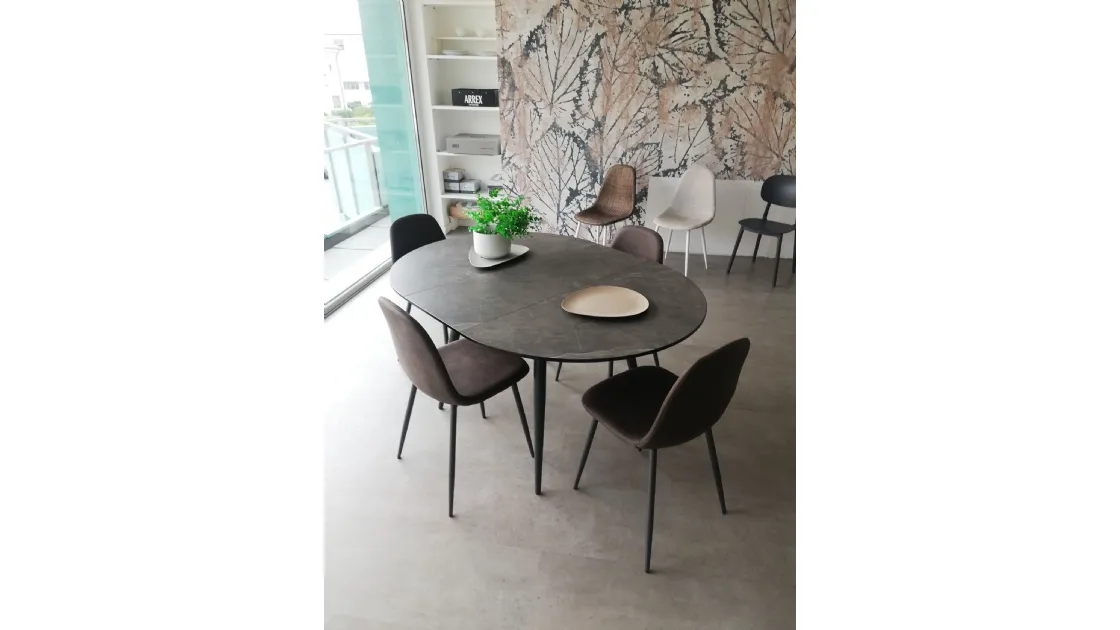 TAVOLO ROTONDO ALLUNGABILE + 4 SEDIE ECOPELLE - OFFERTA SCONTO COMPOSIZIONE ESPOSTA