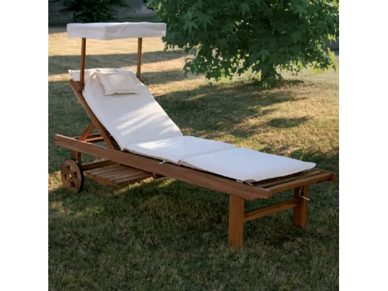 Sdraio Real Bed  in legno massello di teak indonesiano con finitura olio naturale con cuscino in tessuto imbottito e parasole di La Seggiola